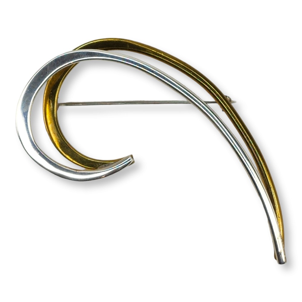 Taxco‎ Brooch Sterling Silver 925 Brass Silver Gold Vintage Mexico Swoop Pin